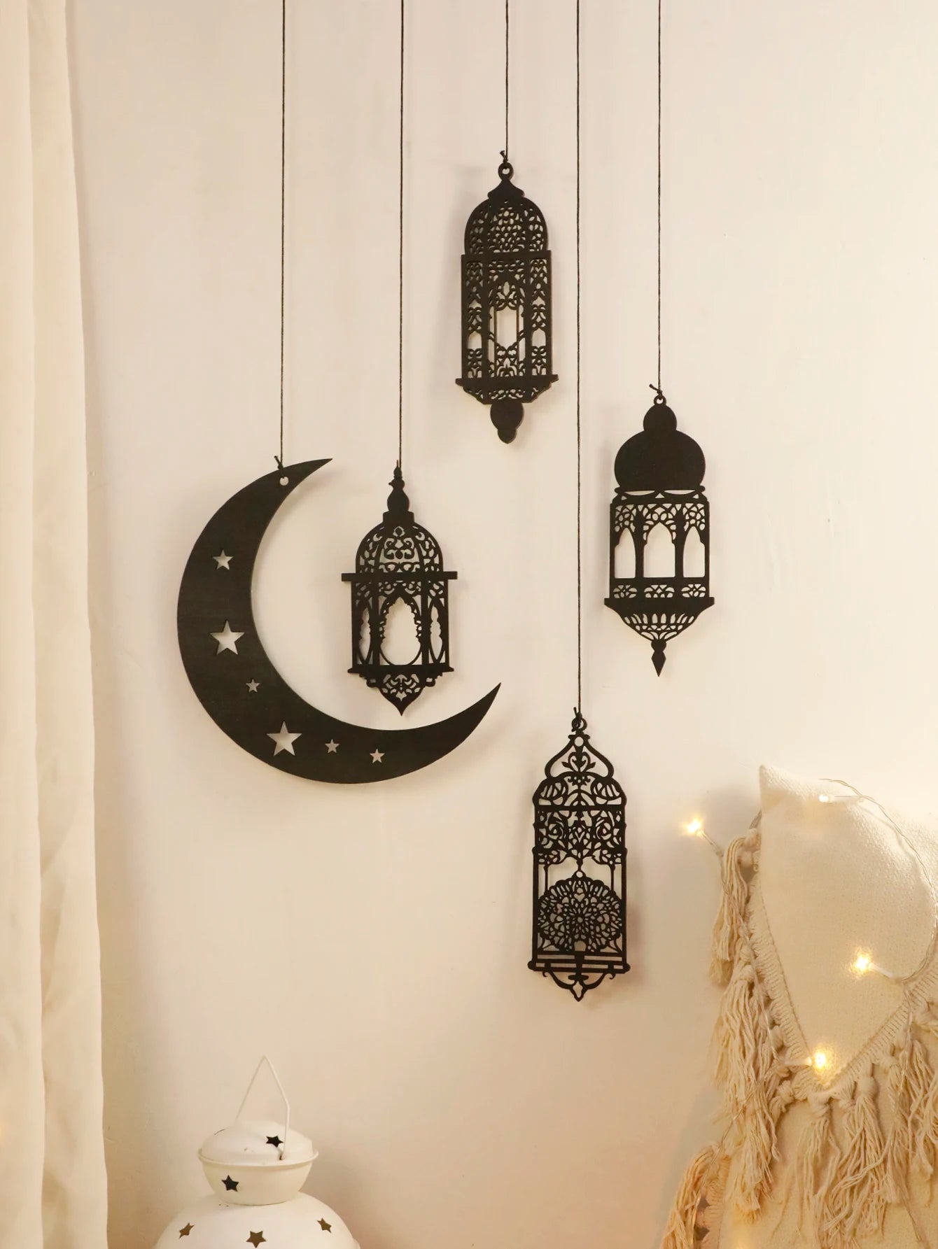 Islamic Wooden Wall Hanging, Lantern and Crescent Moon