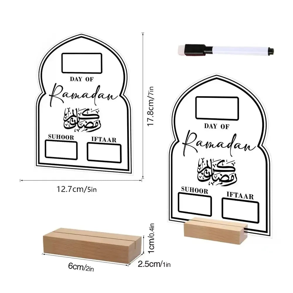 Tabletop Reusable Acrylic Ramadan Calendar Board with Wooden Base