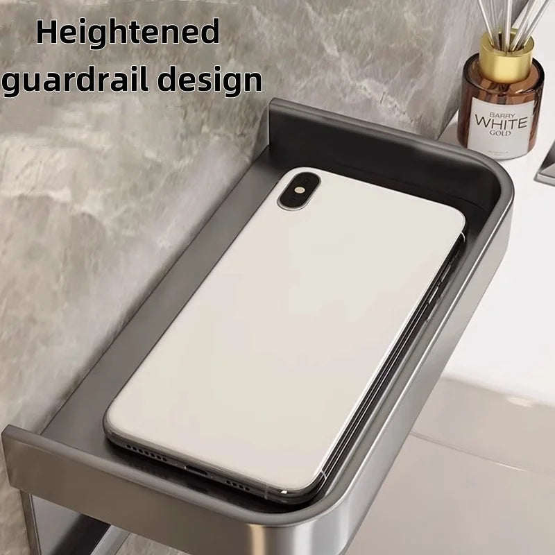 Wall Mounted Aluminum Toilet Paper Holder with Shelf for Phone