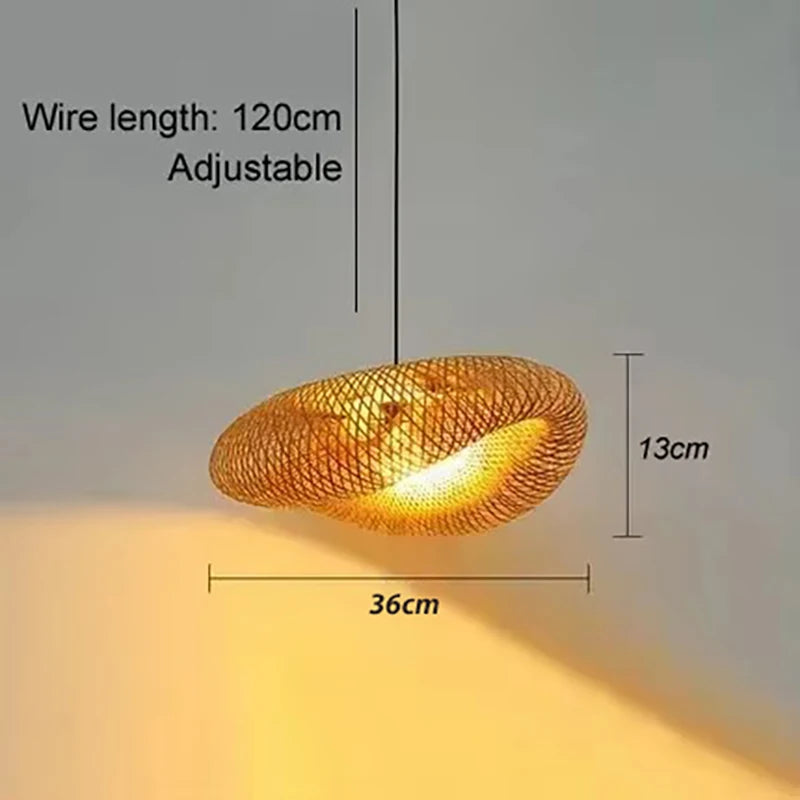 Bamboo Hand Weaving Pendant LED Lights 36cm