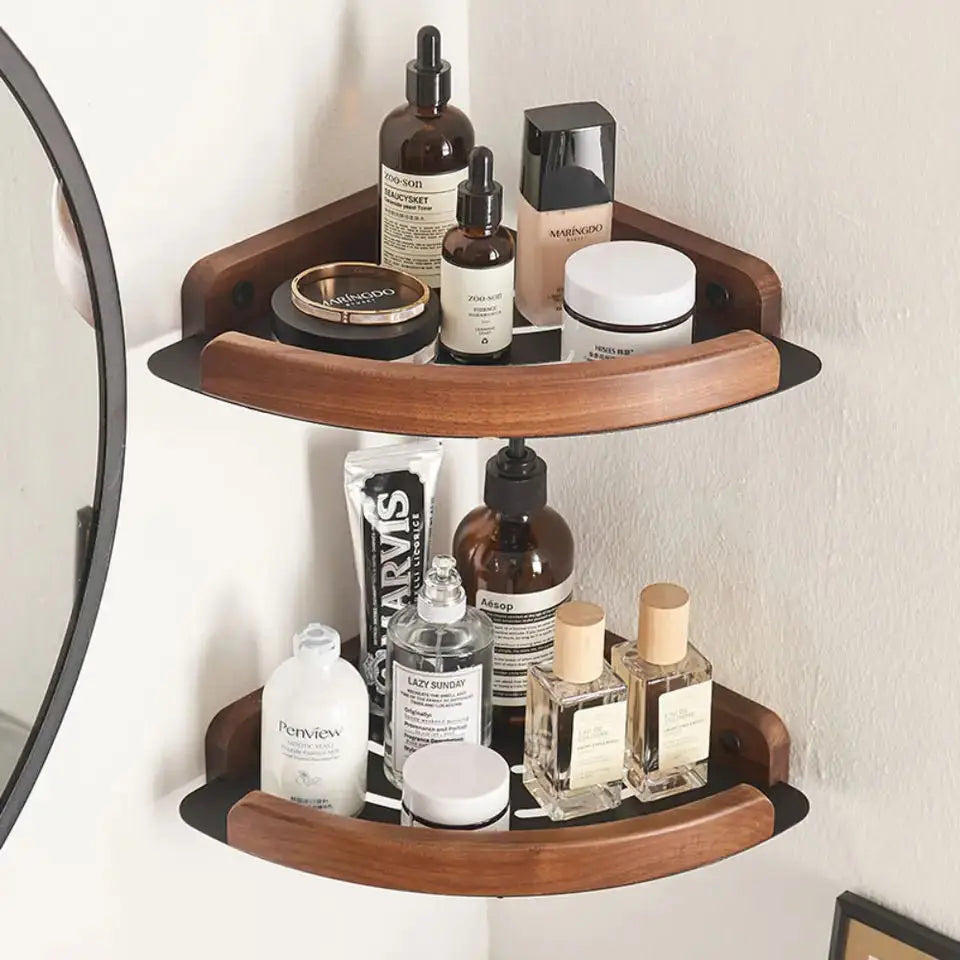 Walnut Wood Bathroom Rack Set