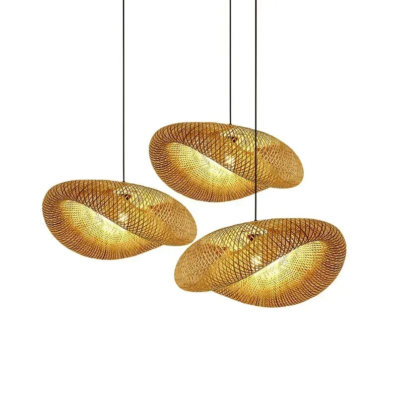 Bamboo Hand Weaving Pendant LED Lights 36cm